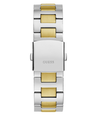 Guess Equity Brushed Silver Tone Case With Polished Gold Tone Bezel With Sunray Glacial Blue Multifunction Dial And Brushed And Polished Two Tone Bracelet GW0703G3 Watches Guess 