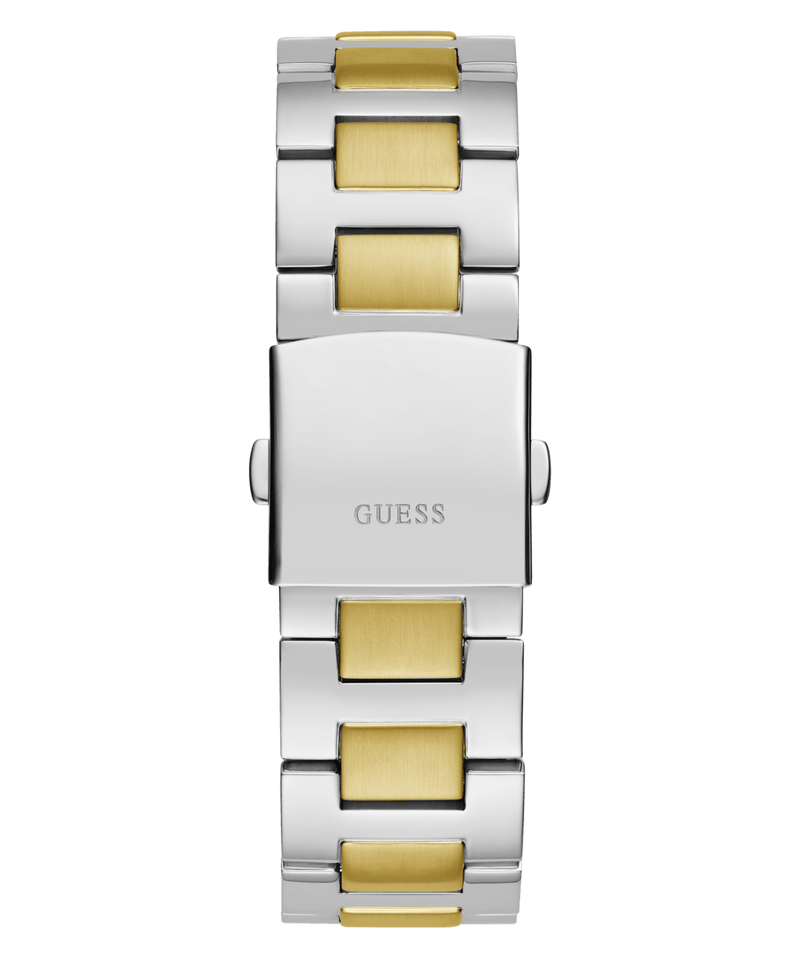 Guess Equity Brushed Silver Tone Case With Polished Gold Tone Bezel With Sunray Glacial Blue Multifunction Dial And Brushed And Polished Two Tone Bracelet GW0703G3 Watches Guess 