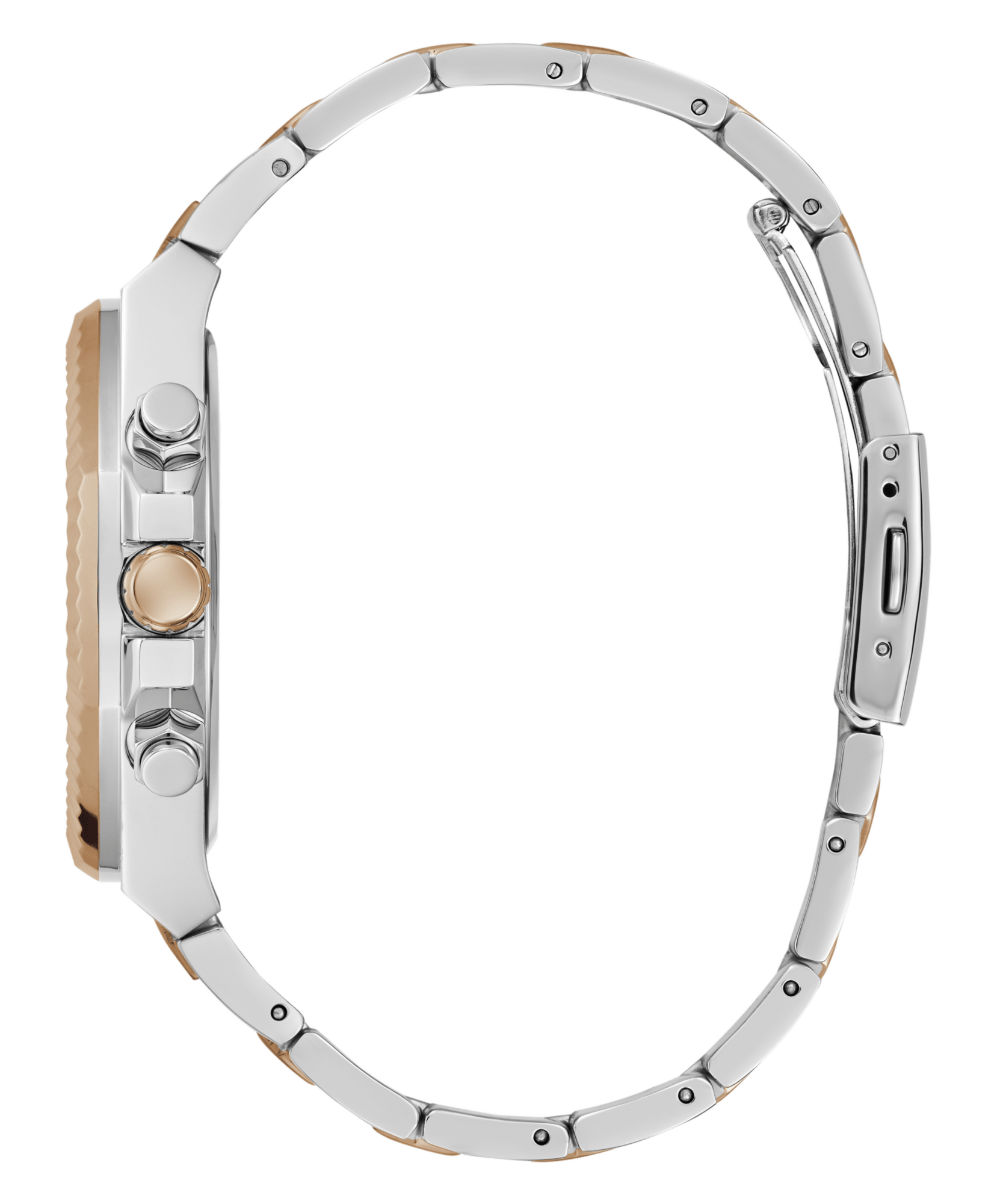 Guess Equity Brushed Silver Tone Case With Polished Rose Gold Tone Bezel With Sunray Navy Multifunction Dial And Brushed And Polished Two Tone Bracelet GW0703G4 Watches Guess 