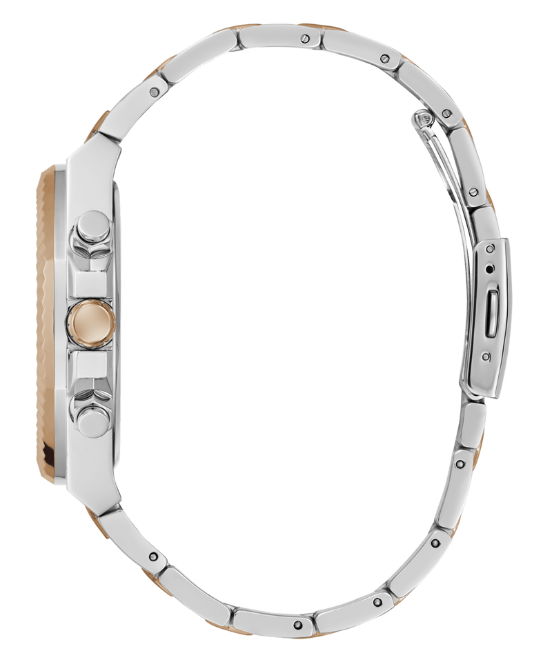 Guess Equity Brushed Silver Tone Case With Polished Rose Gold Tone Bezel With Sunray Navy Multifunction Dial And Brushed And Polished Two Tone Bracelet GW0703G4 Watches Guess 