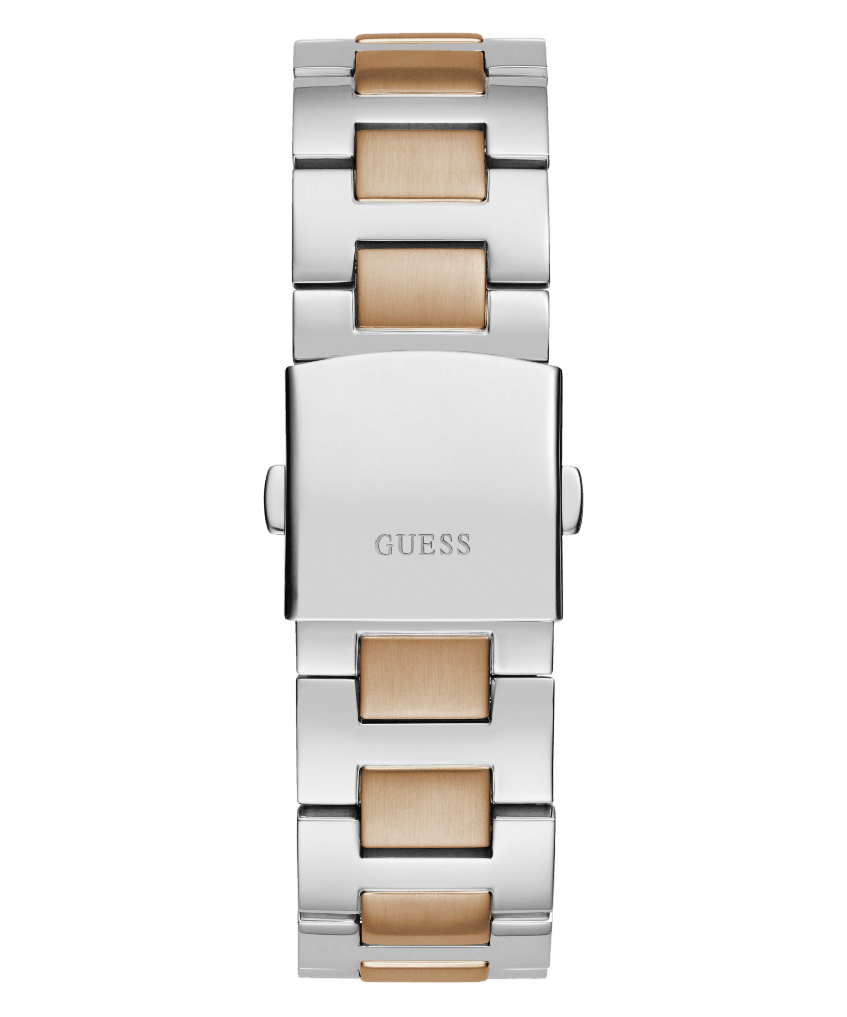 Guess Equity Brushed Silver Tone Case With Polished Rose Gold Tone Bezel With Sunray Navy Multifunction Dial And Brushed And Polished Two Tone Bracelet GW0703G4 Watches Guess 