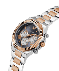 Guess Equity Brushed Silver Tone Case With Polished Rose Gold Tone Bezel With Sunray Navy Multifunction Dial And Brushed And Polished Two Tone Bracelet GW0703G4 Watches Guess 