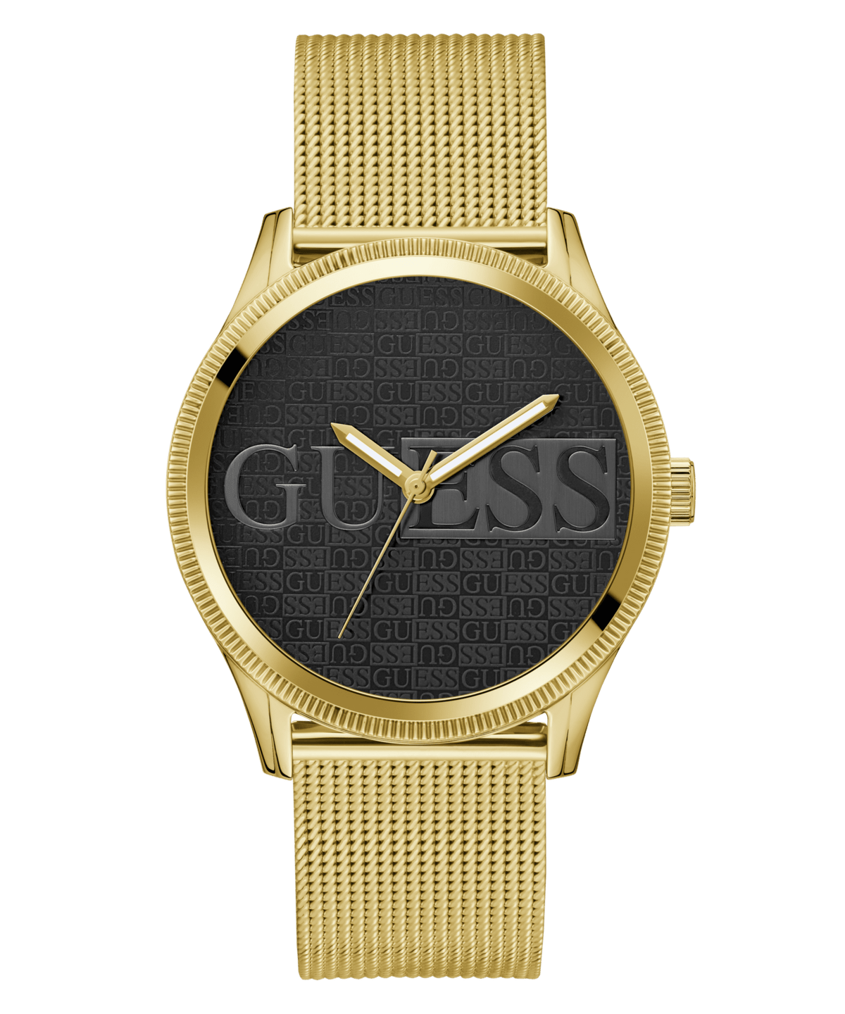 Guess Reputation Polished Gold Tone Case Sunray Black Logo Dial With Polished Gold Tone Mesh Bracelet GW0710G2 Watches Guess 