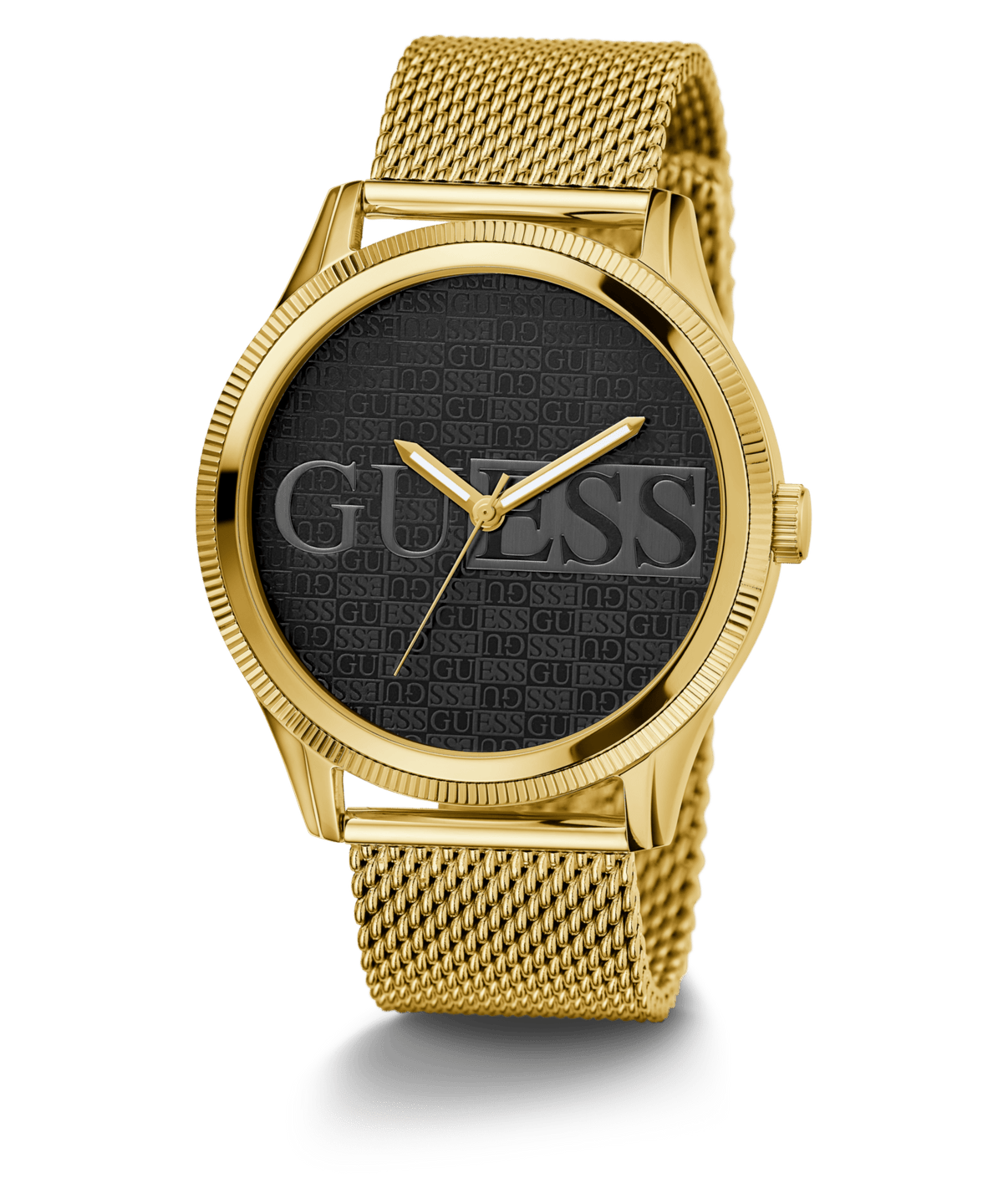 Guess Reputation Polished Gold Tone Case Sunray Black Logo Dial With Polished Gold Tone Mesh Bracelet GW0710G2 Watches Guess 