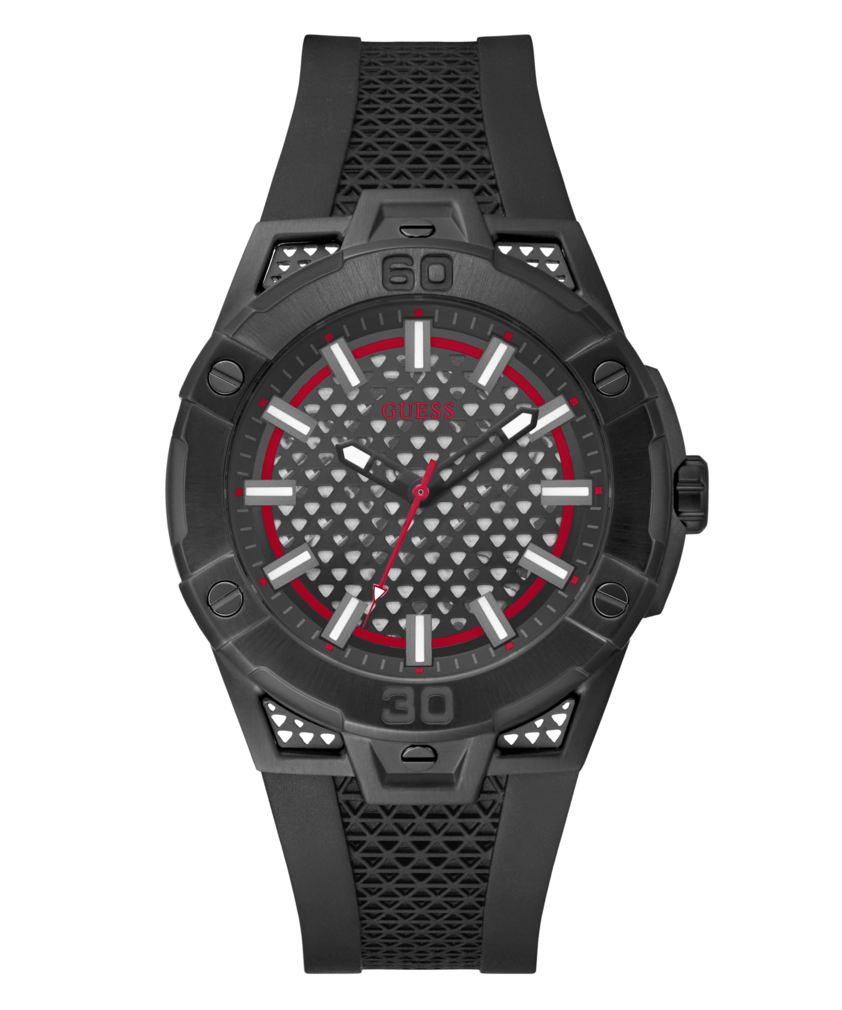 Guess Network Brushed Black Logo Case Sunray Black Logo Dial With Black Logo Silicone Strap GW0712G1 Watches Guess 