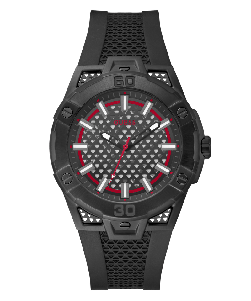 Guess Network Brushed Black Logo Case Sunray Black Logo Dial With Black Logo Silicone Strap GW0712G1 Watches Guess 