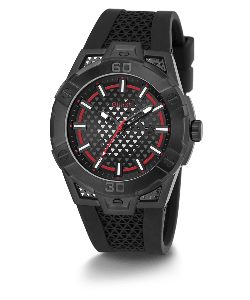 Guess Network Brushed Black Logo Case Sunray Black Logo Dial With Black Logo Silicone Strap GW0712G1 Watches Guess 