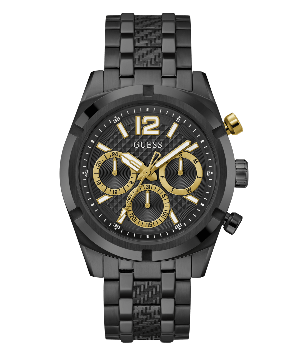 Guess Resistance Brushed Black Case With Polished Black Bezel Sunray Black Multifunction Dial With A Brushed And Polished Black Bracelet GW0714G4 Watches Guess 