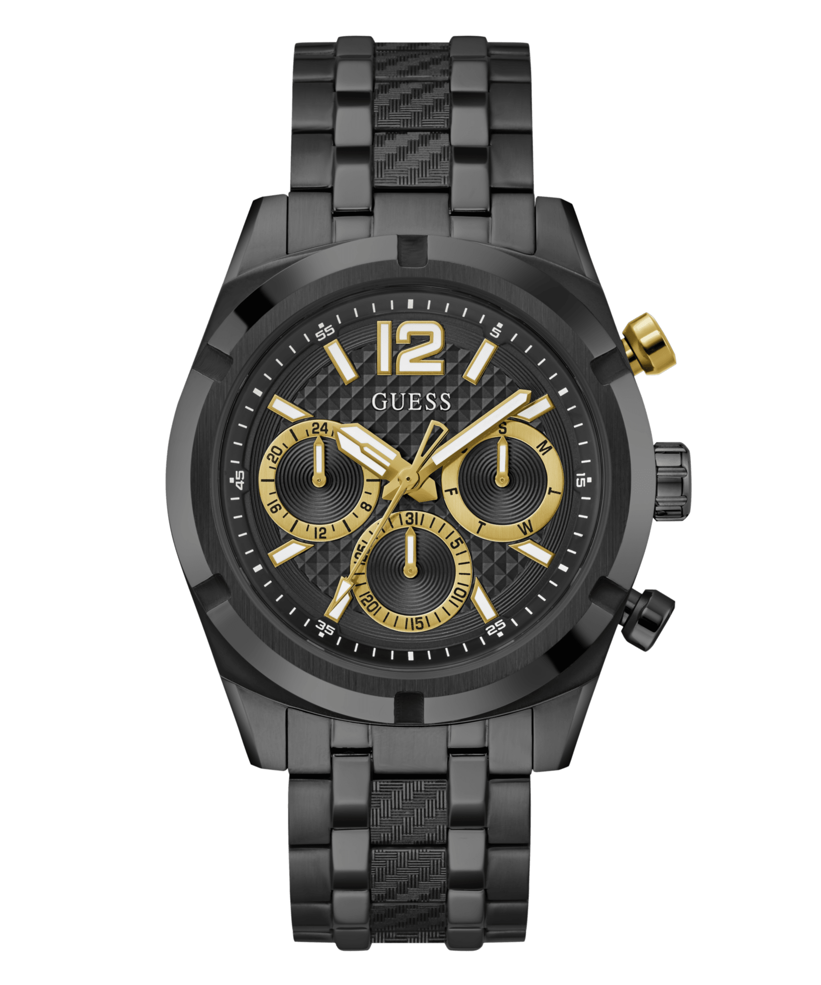 Guess Resistance Brushed Black Case With Polished Black Bezel Sunray Black Multifunction Dial With A Brushed And Polished Black Bracelet GW0714G4 Watches Guess 