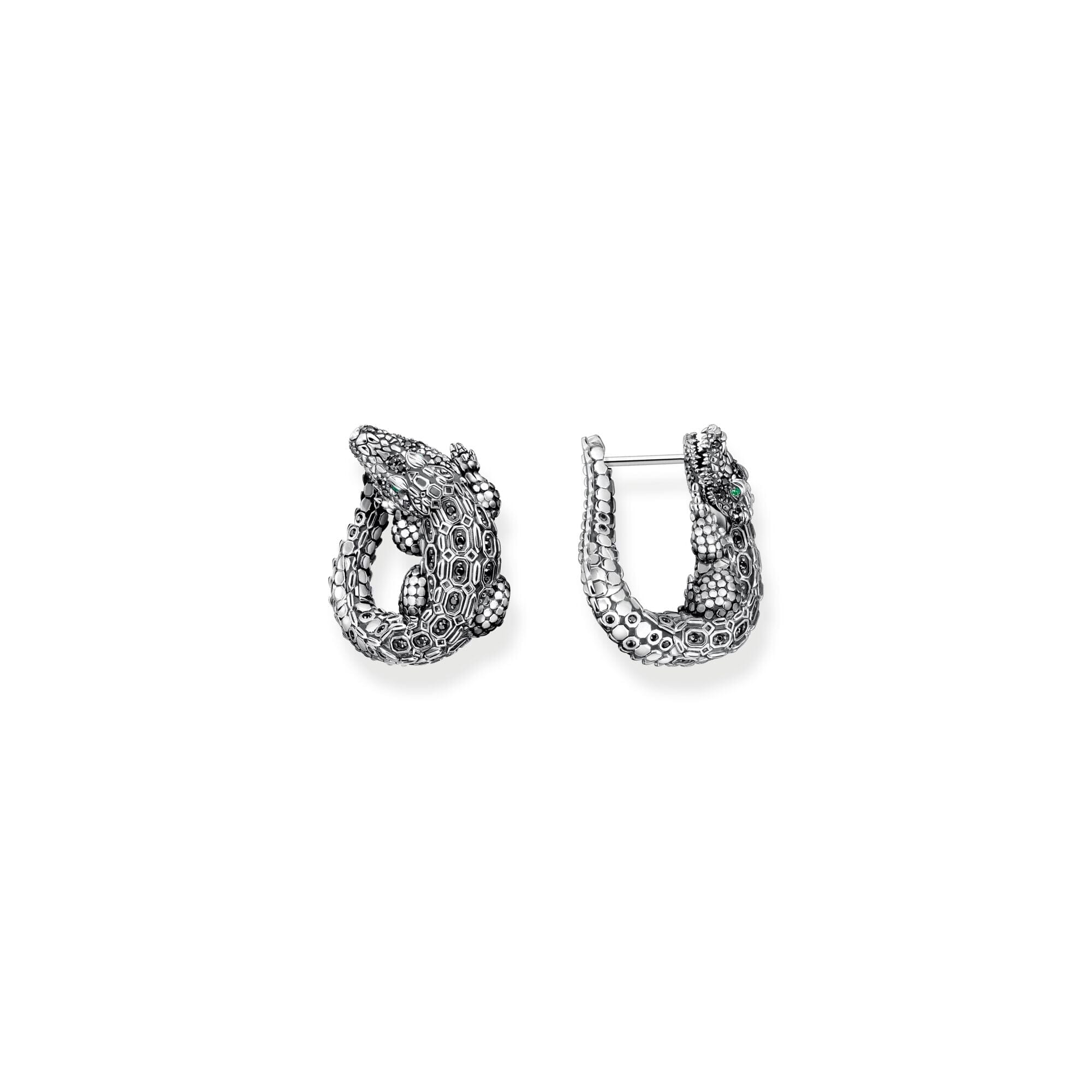 THOMAS SABO Hoop Earrings Crocodile with Stones Silver Blackened Earrings Thomas Sabo 