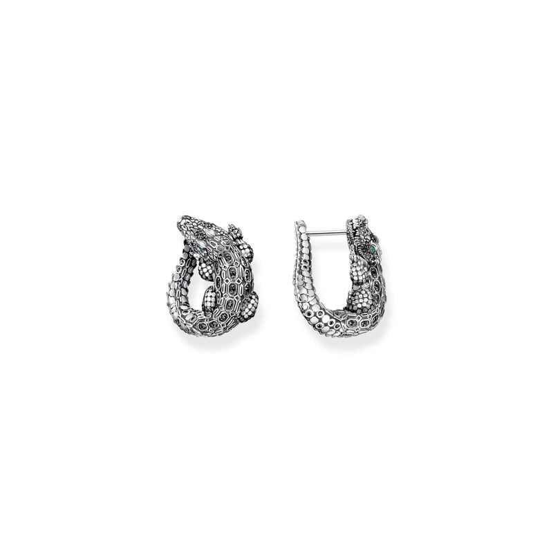 THOMAS SABO Hoop Earrings Crocodile with Stones Silver Blackened Earrings Thomas Sabo 
