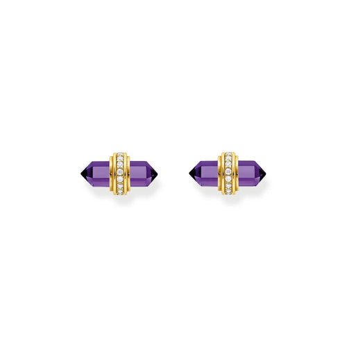 THOMAS SABO Crystal Stud EarRingss with Imitation Amethyst Gold Ear Studs THOMAS SABO 