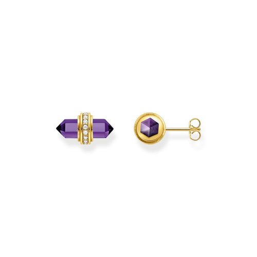 THOMAS SABO Crystal Stud EarRingss with Imitation Amethyst Gold Ear Studs THOMAS SABO 