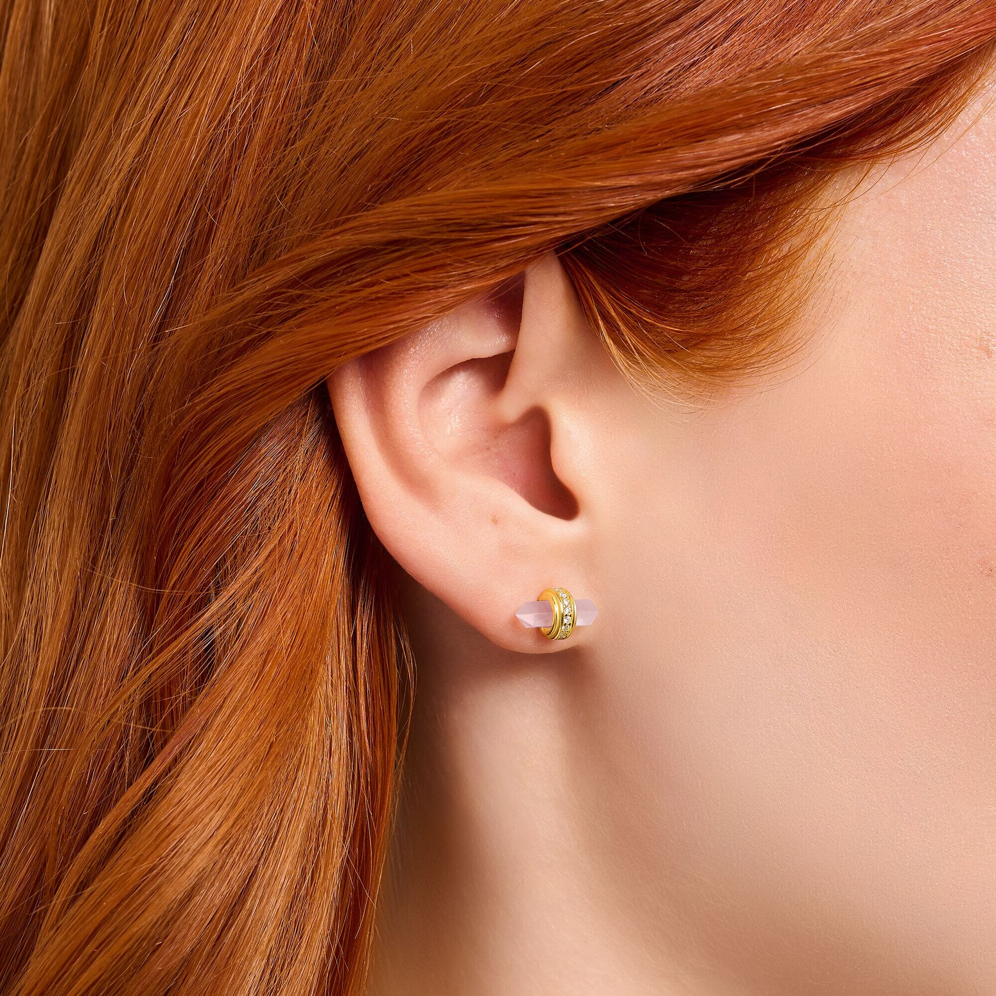 THOMAS SABO Crystal Ear Studs with Rose Quartz Gold Ear Studs THOMAS SABO 