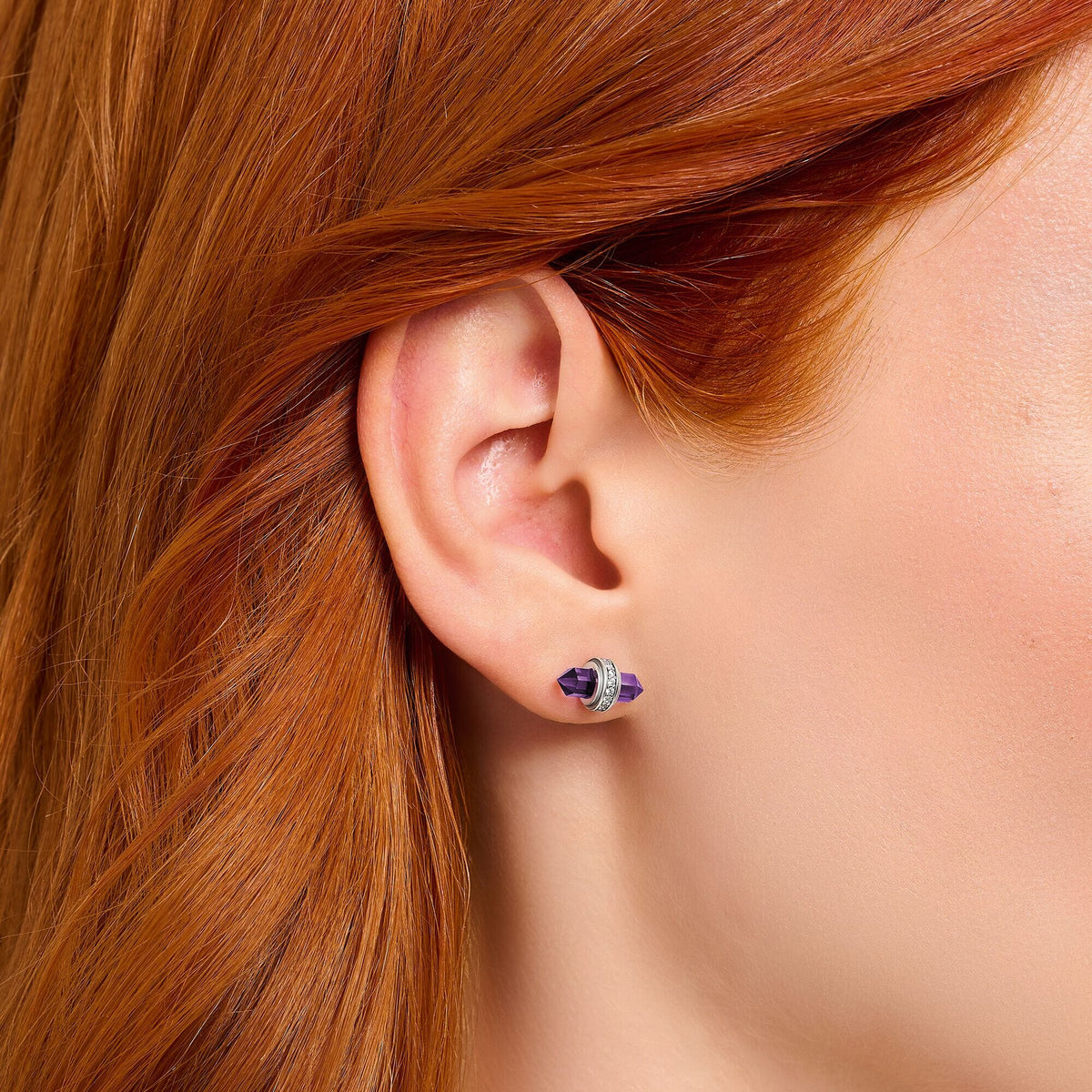 THOMAS SABO Crystal Stud EarRingss with Imitation Amethyst Silver Ear Studs THOMAS SABO 