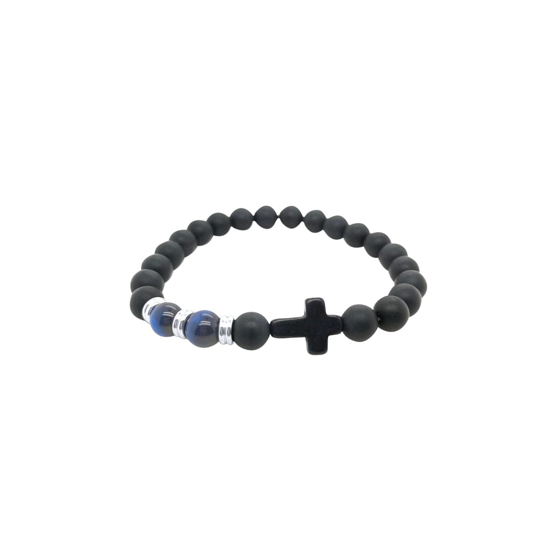 20.5cm Cross Bracelet with Black and Blue Beads in Stainless Steel Bracelets Bevilles 
