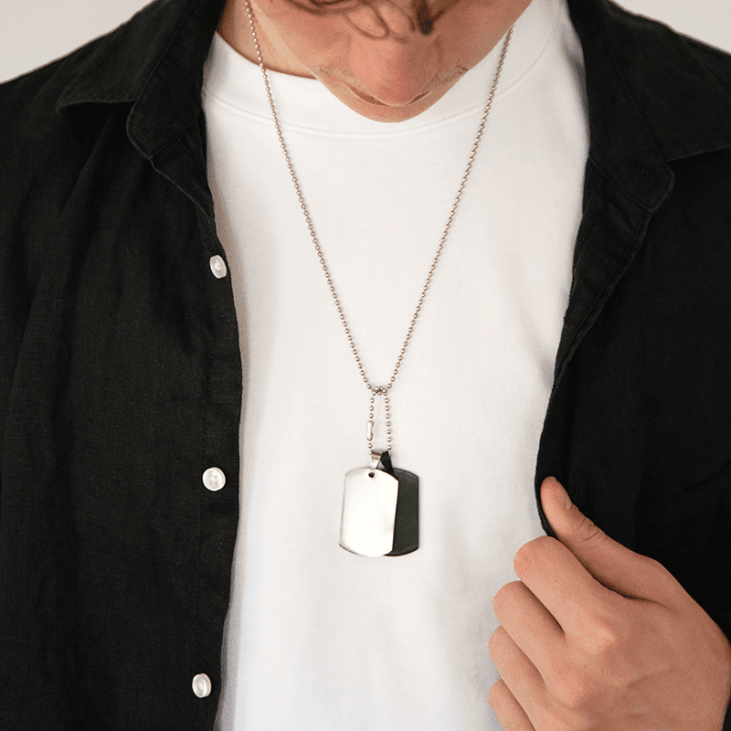 60cm 2 Tone Men's Dog Tag Necklace in Stainless Steel Pendants Bevilles 