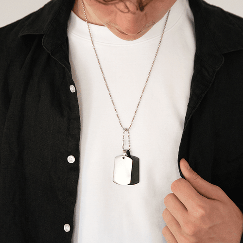 60cm 2 Tone Men's Dog Tag Necklace in Stainless Steel Pendants Bevilles 