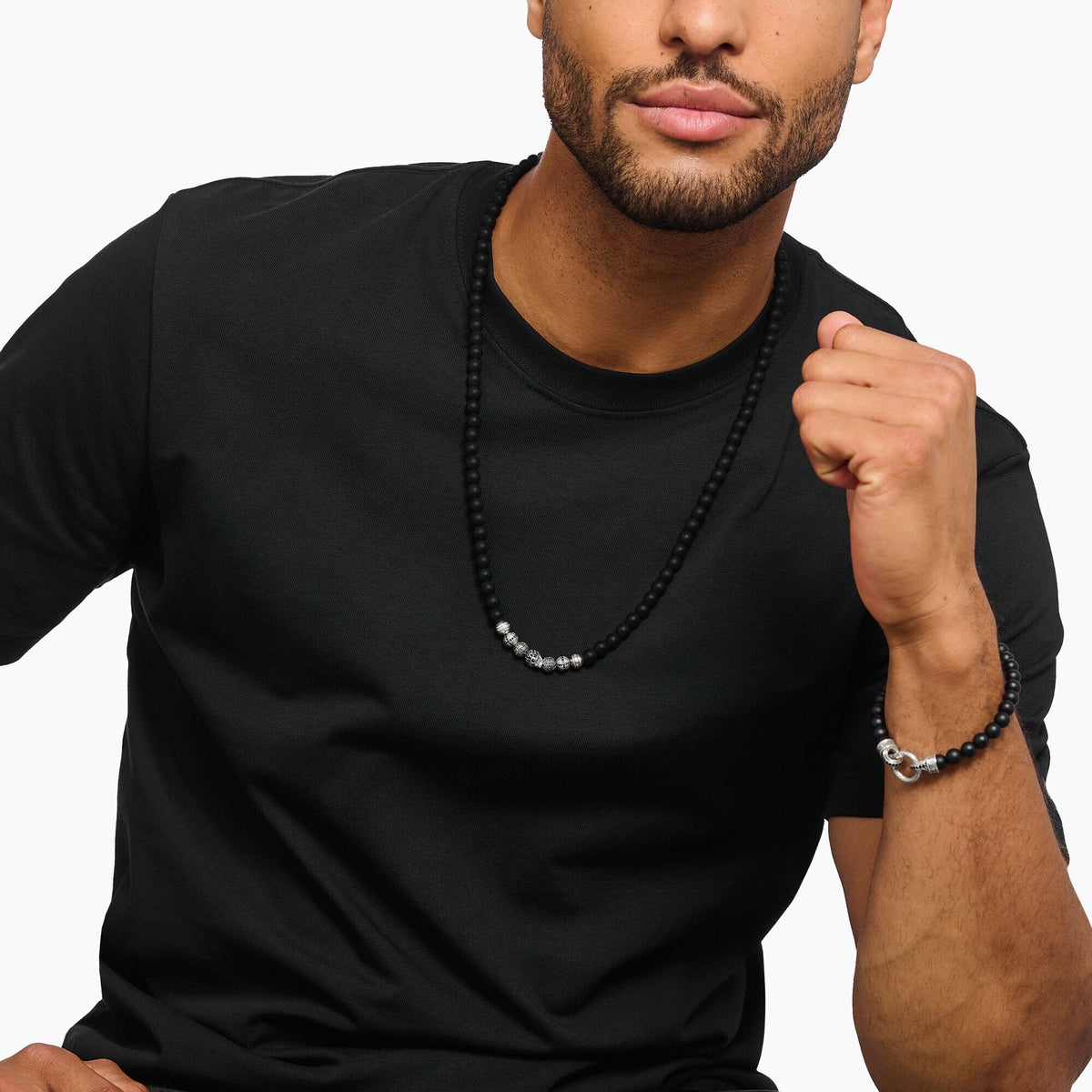 THOMAS SABO Obsidian necklace with skull and crosses Necklaces Thomas Sabo 