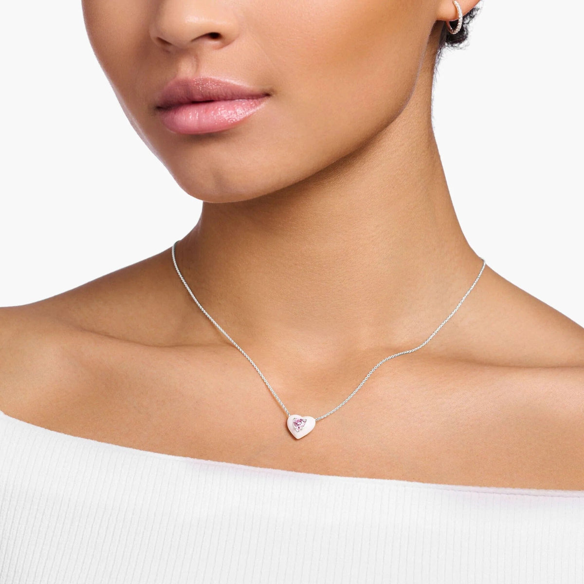 THOMAS SABO Pink Stone Heart Necklace Necklaces Thomas Sabo 