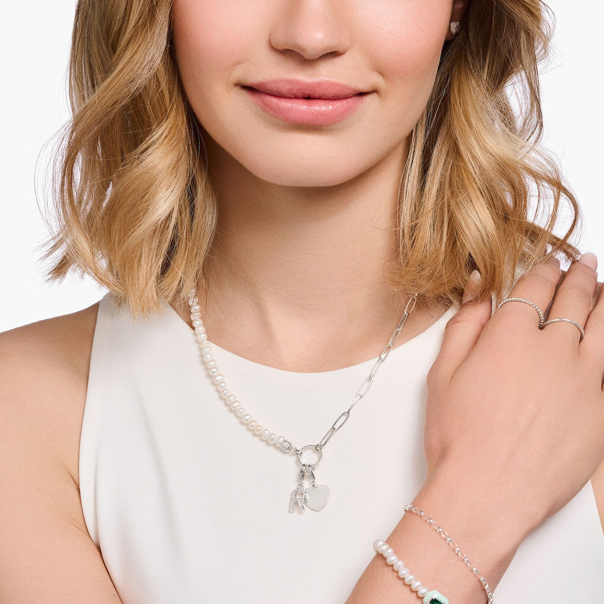THOMAS SABO Charm Necklaces with Pearls and Chain Links Silver Necklaces THOMAS SABO Charmista 
