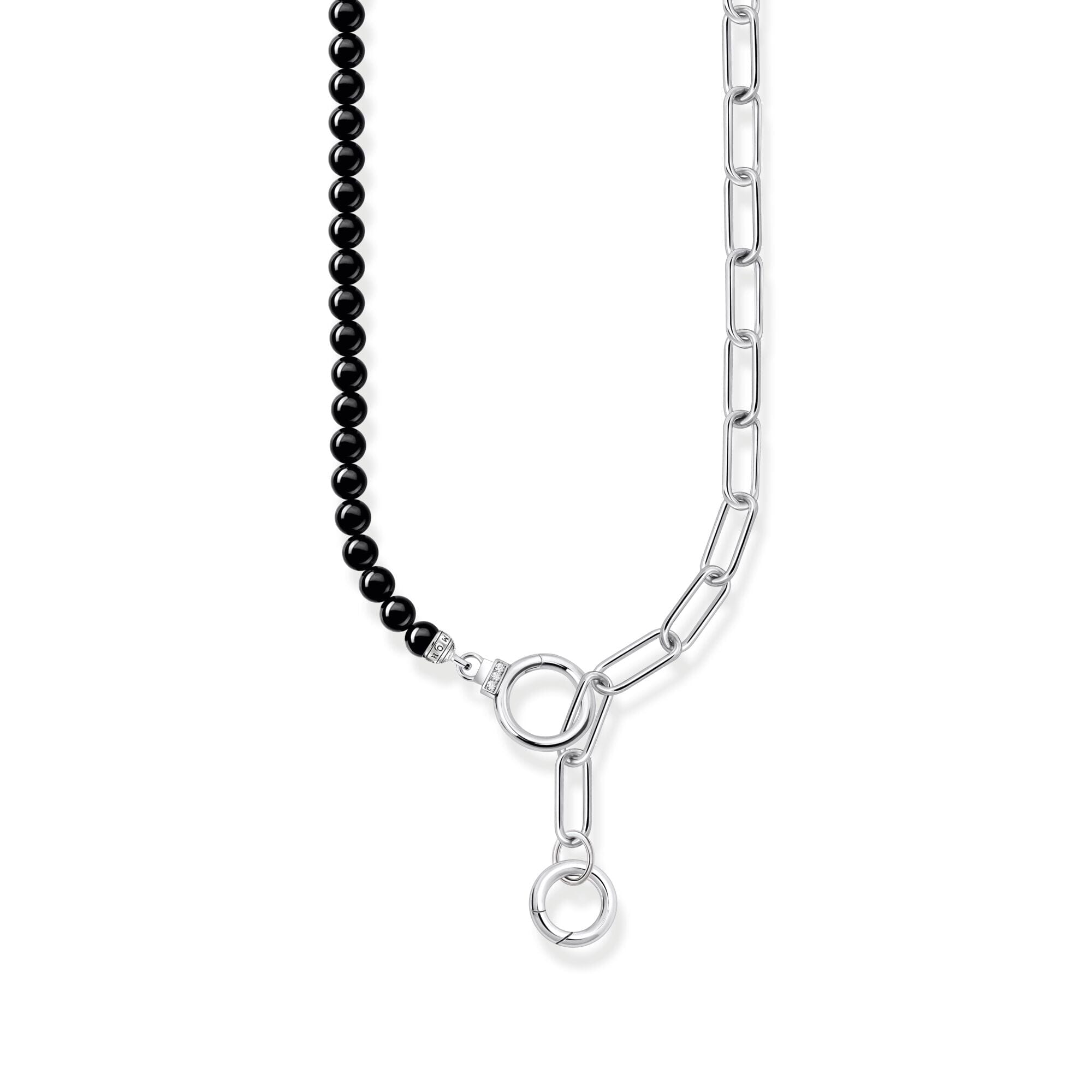 THOMAS SABO Silver Necklace with Onyx Beads, White Zirconia and Ring Clasps Necklaces Thomas Sabo 