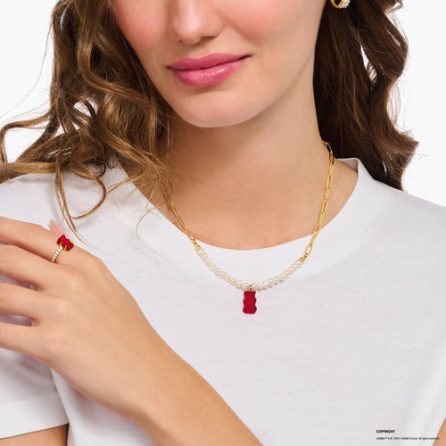 THOMAS SABO Link necklace with red goldbears & freshwater pearls Necklaces THOMAS SABO 