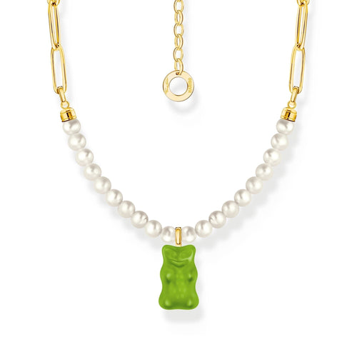 THOMAS SABO Link necklace with green goldbears & freshwater pearls Necklaces THOMAS SABO 