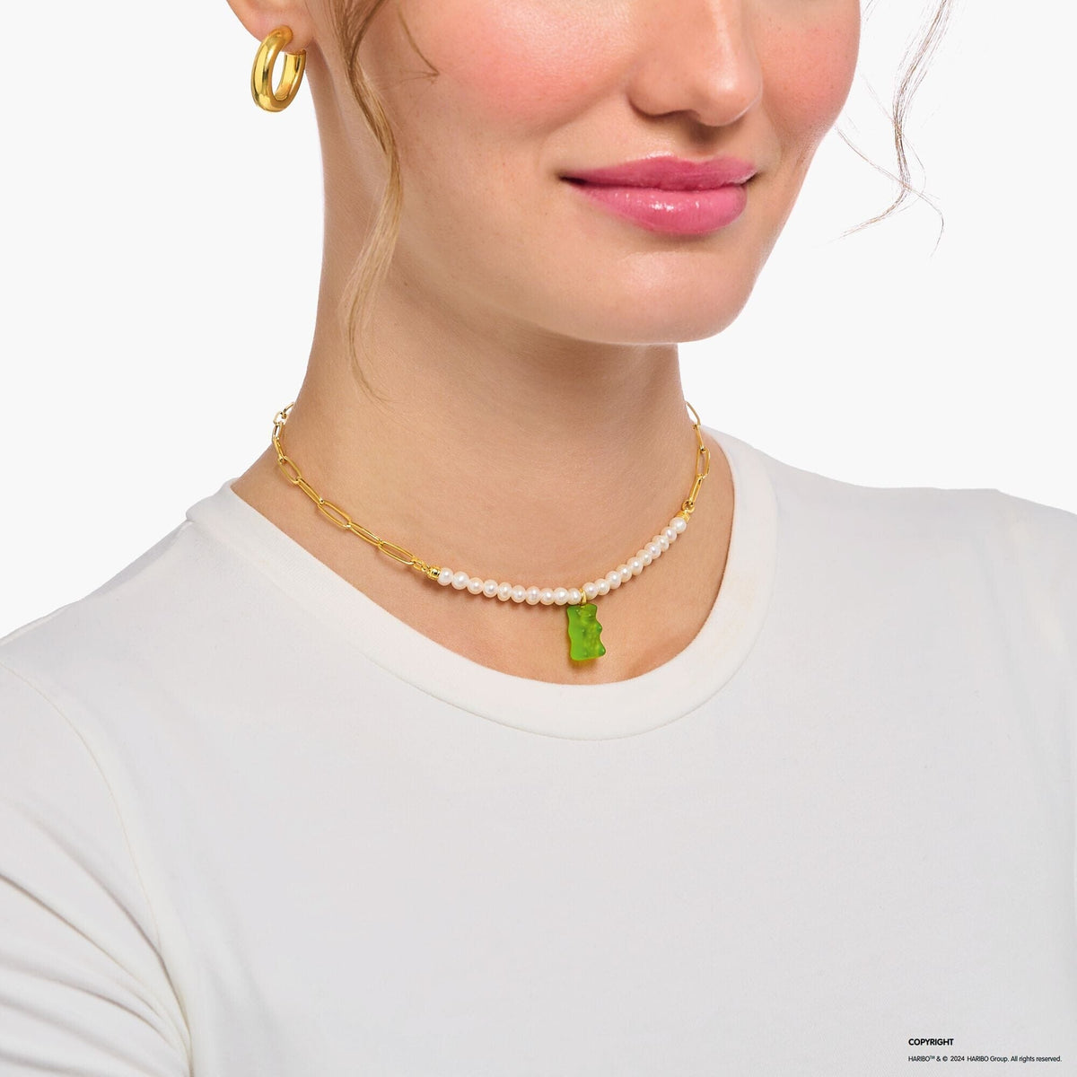 THOMAS SABO Link necklace with green goldbears & freshwater pearls Necklaces THOMAS SABO 