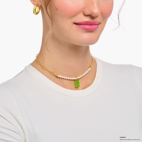 THOMAS SABO Link necklace with green goldbears & freshwater pearls Necklaces THOMAS SABO 