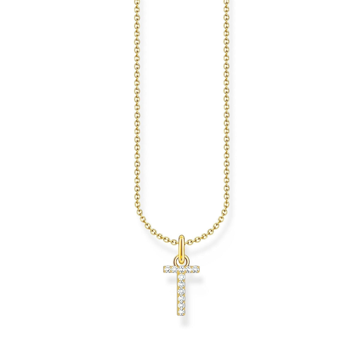THOMAS SABO Necklace with letter pendant T and white zirconia - gold Necklaces Thomas Sabo 