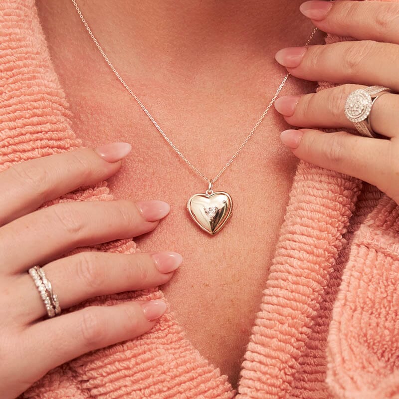 45cm Cubic Zirconia Heart Locket Pendant in Sterling Silver Pendants Bevilles 