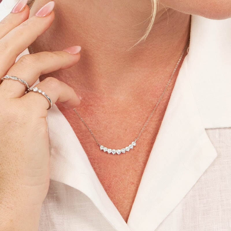 45cm Curved Graduated Bar Necklace with 1.00tw of Laboratory-Grown Diamonds in Sterling Silver and Platinum Pendants Bevilles 