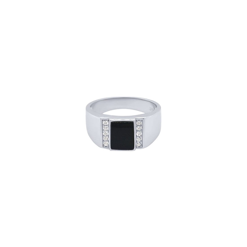 Men's Square Black Plate Ring with Cubic Zirconia in Sterling Silver Rings Bevilles 