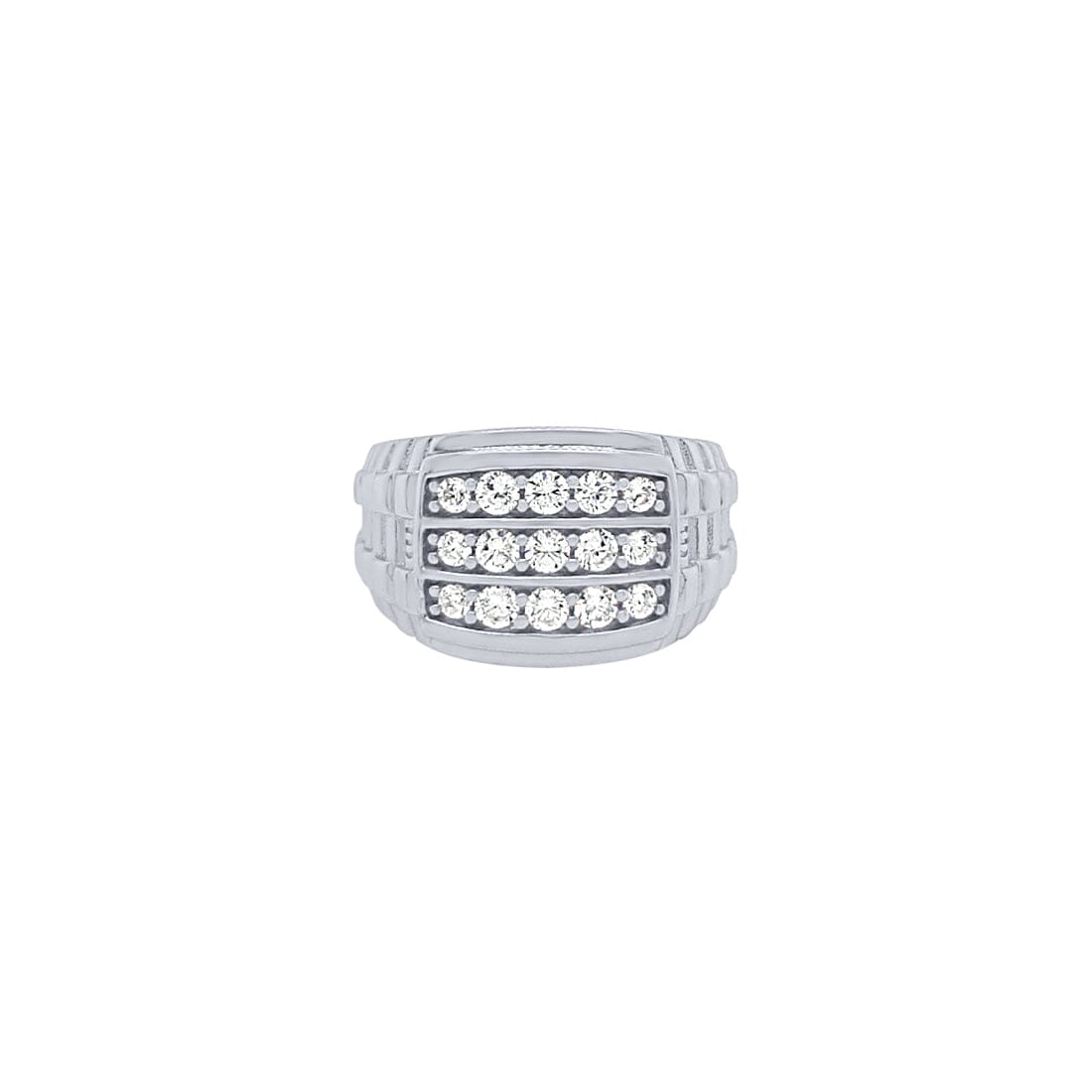 Three Row Patterened Ring with Cubic Zirconia in Sterling Silver Rings Bevilles 
