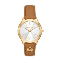 Michael Kors Slim Runway Three-Hand Luggage Leather Watch MK7465 Watches Michael Kors 