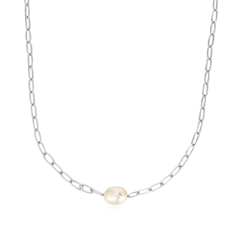 Ania Haie Silver Pearl Sparkle Chunky Chain Necklace Necklaces Ania Haie 