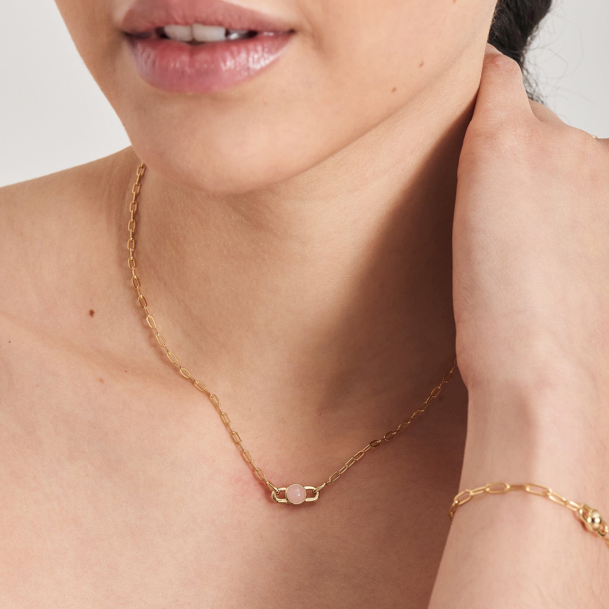 Ania Haie Gold Orb Rose Quartz Link Necklace Necklaces Ania Haie 