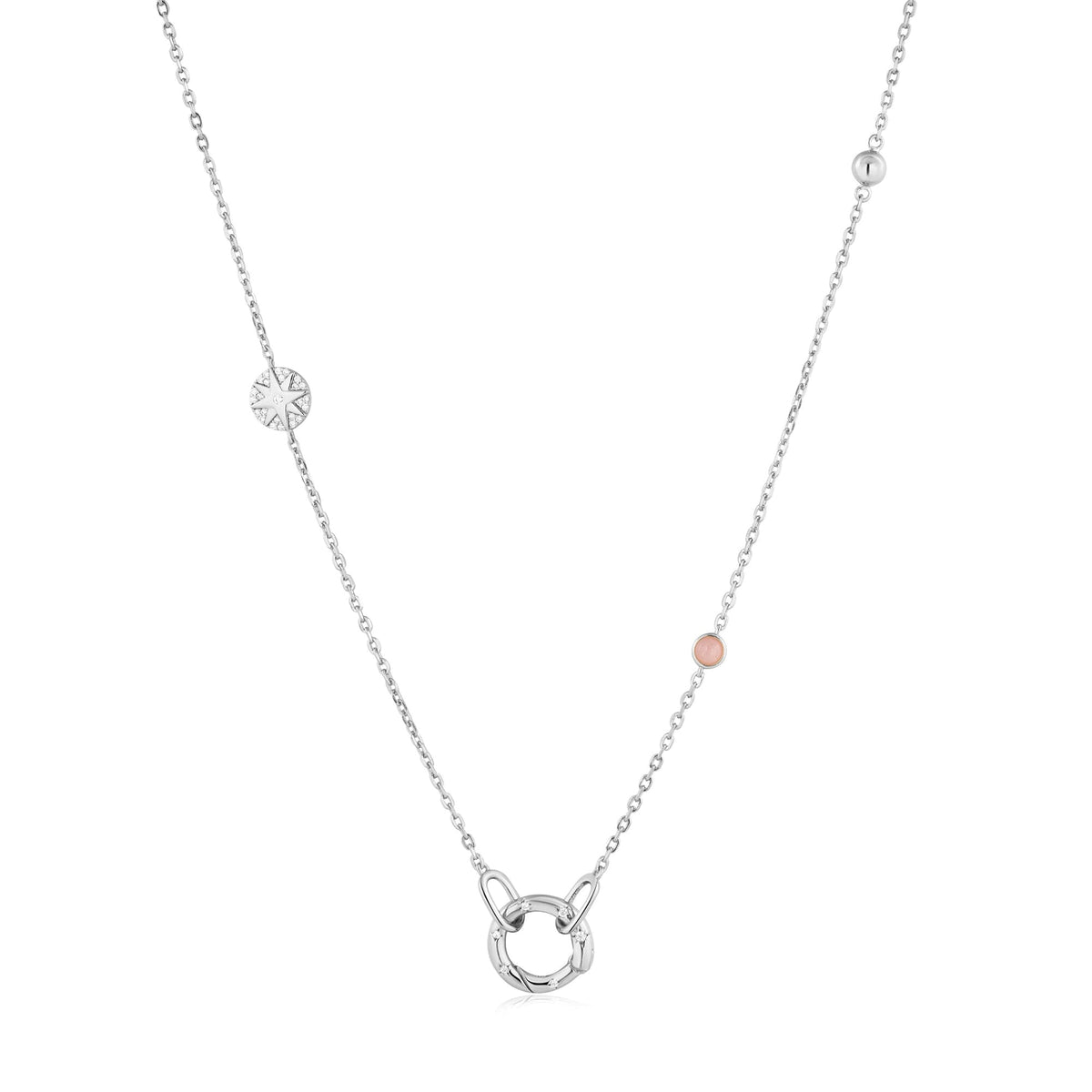 Ania Haie Silver Star Rose Quartz Charm Connector Necklace Necklaces Ania Haie 