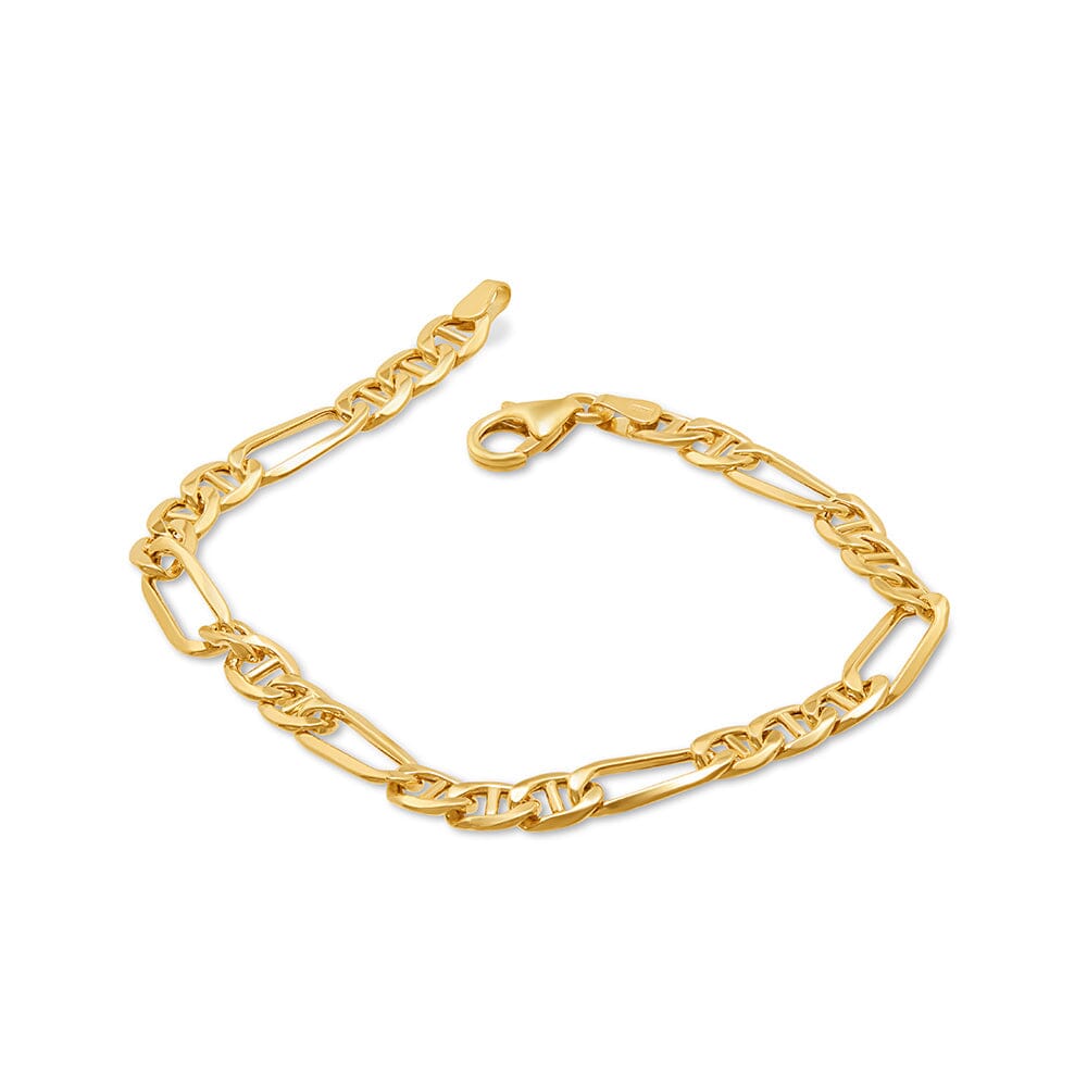 Mariner Figaro Chain Bracelet 19cm in 9ct Yellow Gold Bracelets Bevilles 
