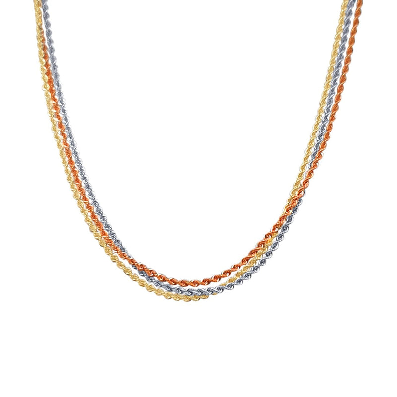 50cm Three Tone Fancy Rope Necklace in 10ct Yellow Gold Necklaces Bevilles 