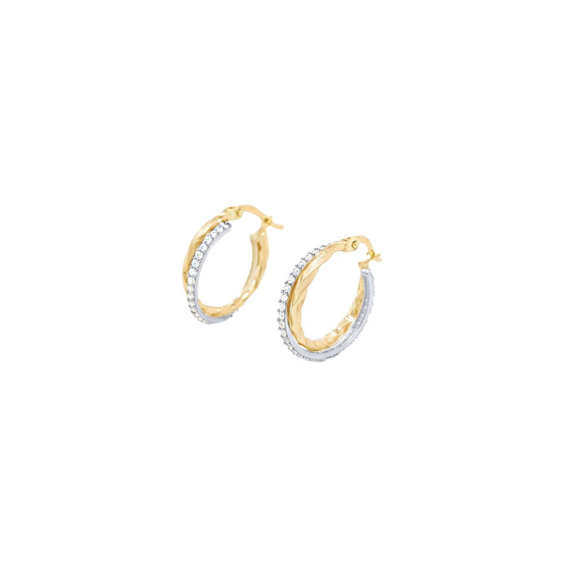 15mm Twist Hoop Earrings with Cubic Zirconia in 9ct Yellow Gold Earrings Bevilles 