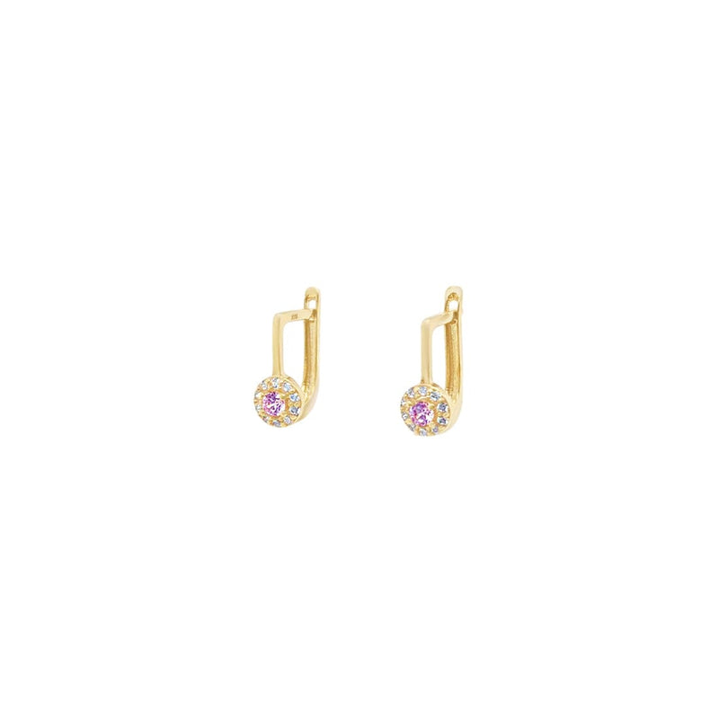 Pink Hoop Earrings with Cubic Zirconia in 9ct Yellow Gold Earrings Bevilles 