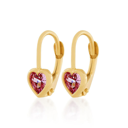 9ct Yellow Gold Hoop Earrings with Pink Cubic Zircona Earrings Bevilles 