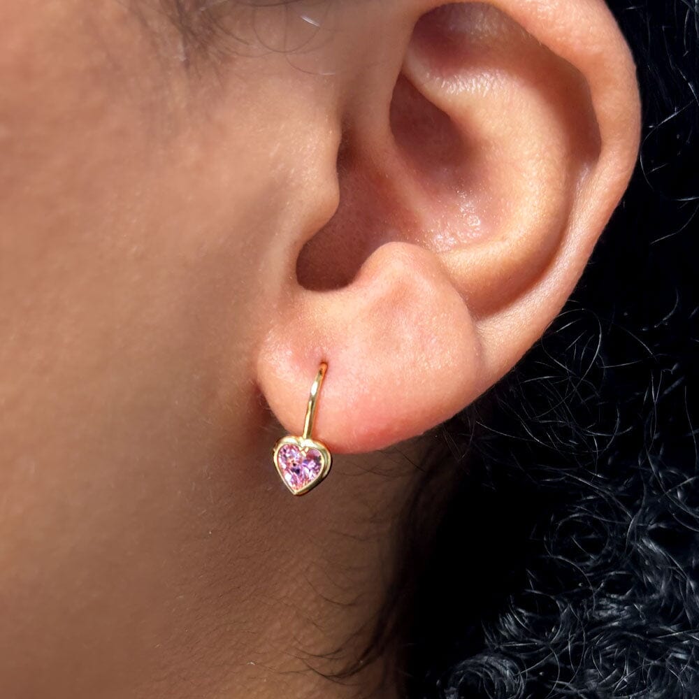 9ct Yellow Gold Hoop Earrings with Pink Cubic Zircona Earrings Bevilles 