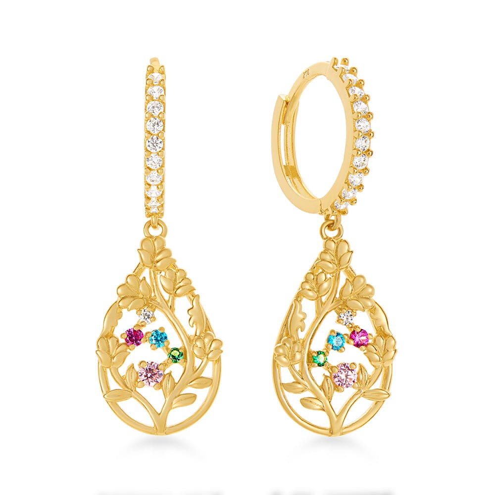 10mm Colourful Drop Hoop Earrings with Cubic Zirconia in 9ct Yellow Gold Earrings Bevilles 