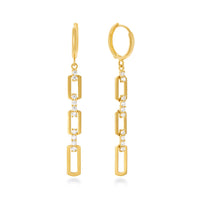 Drop Hoop Earrings with Cubic Zirconia in 9ct Yellow Gold Earrings Bevilles 