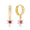 Flower Drop Hoop Earrings with Cubic Zirconia in 9ct Yellow Gold Earrings Bevilles 