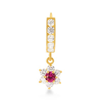 Flower Drop Hoop Earrings with Cubic Zirconia in 9ct Yellow Gold Earrings Bevilles 