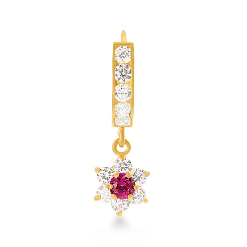 Flower Drop Hoop Earrings with Cubic Zirconia in 9ct Yellow Gold Earrings Bevilles 